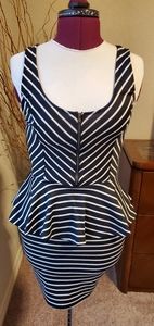 Black & white striped peplum dress